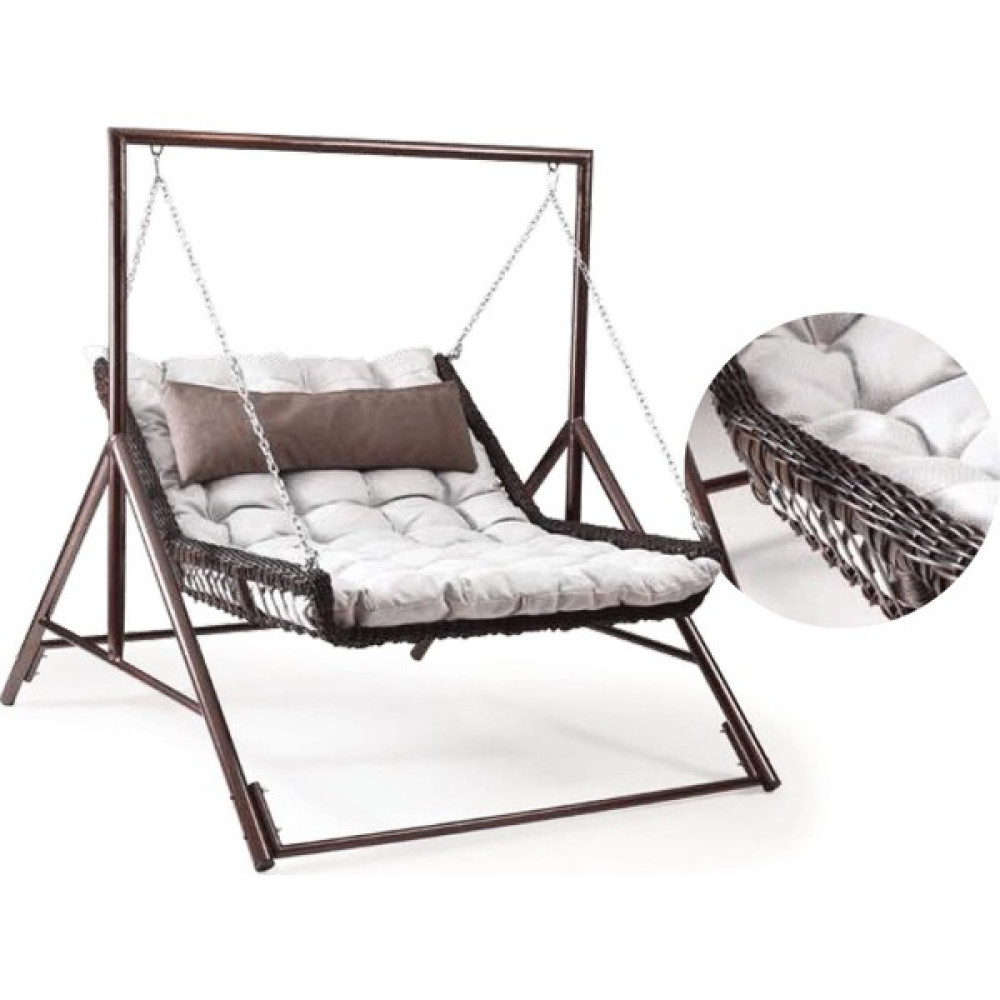 Capri Swing Capri Bed Çiftli Rattan Bahçe Balkon Salıncağı - Acı Kahverengi Bahçe Salıncağı Fiyatı
