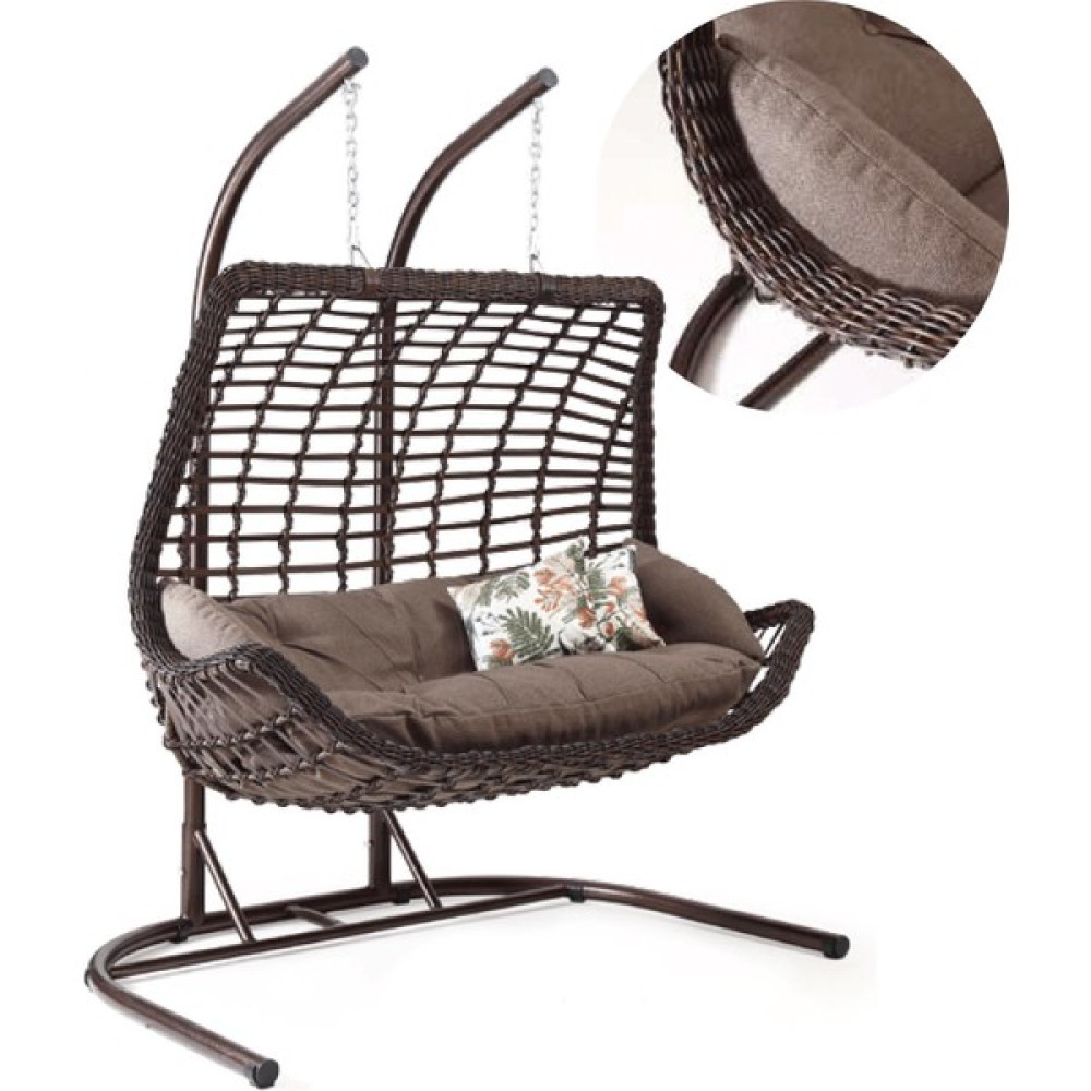 Capri Swing Cunda Çiftli Rattan Bahçe Balkon Salıncağı - Acı Kahverengi Bahçe Salıncağı Fiyatı