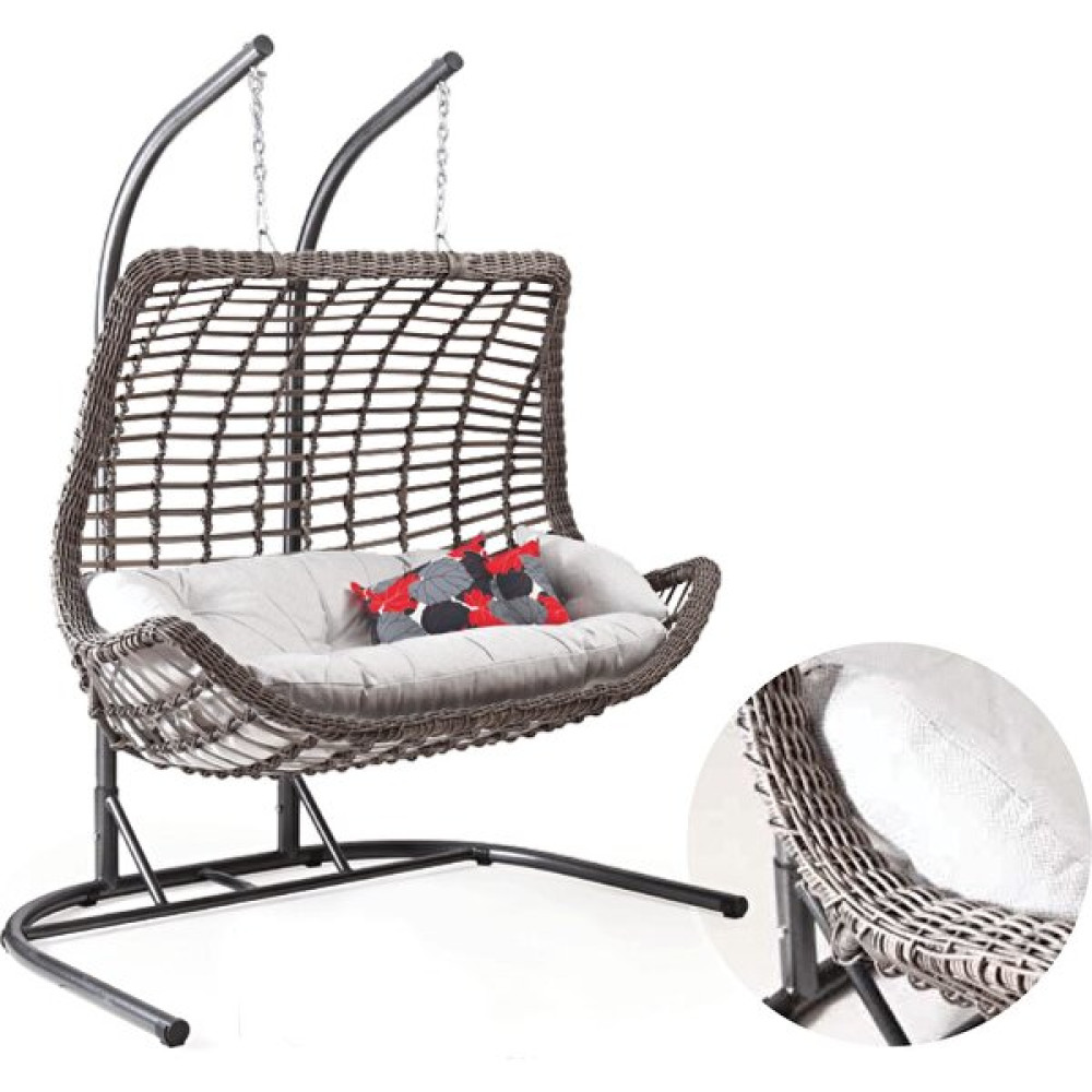 Capri Swing Cunda Çiftli Rattan Bahçe Balkon Salıncağı - Açık Gri Bahçe Salıncağı Fiyatı