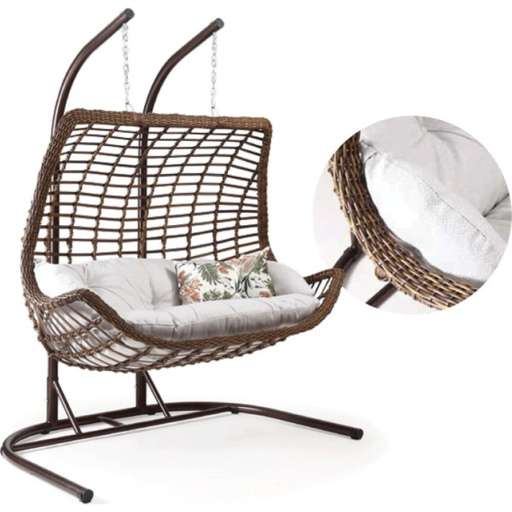 Capri Swing Cunda Çiftli Rattan Bahçe Balkon Salıncağı - Kahverengi Bahçe Salıncağı Fiyatı