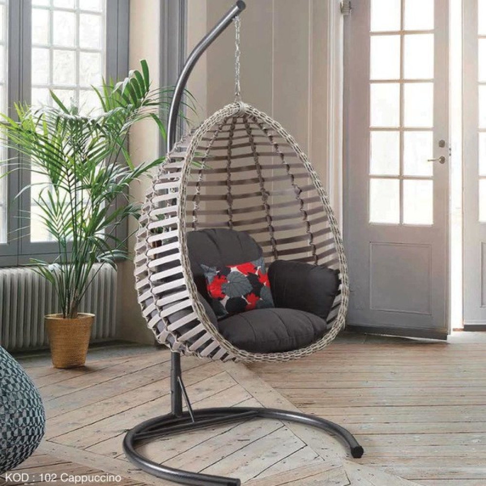 Capri Swing Gümbet Tekli Rattan Bahçe Balkon Salıncağı - Kırık Beyaz Bahçe Salıncağı Fiyatı