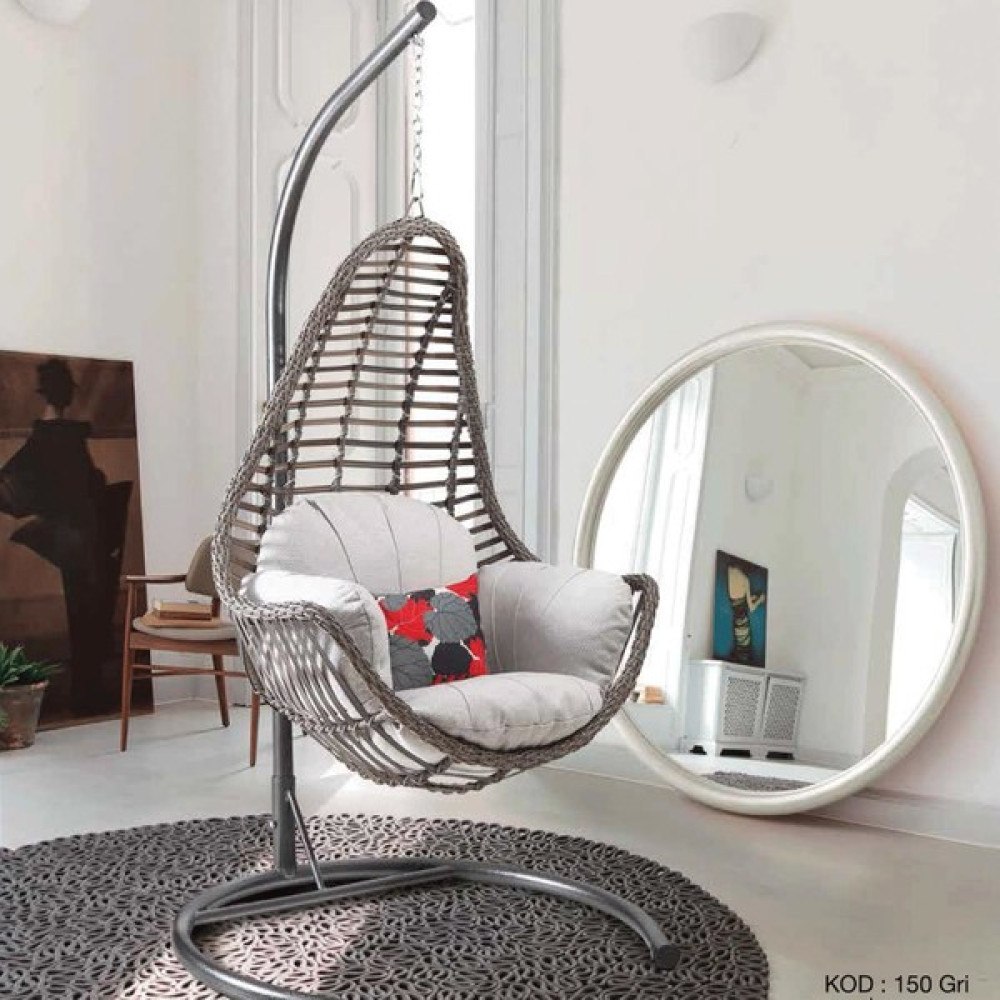 Capri Swing Milas Tekli Rattan Bahçe Balkon Salıncağı - Açık Gri Bahçe Salıncağı Fiyatı
