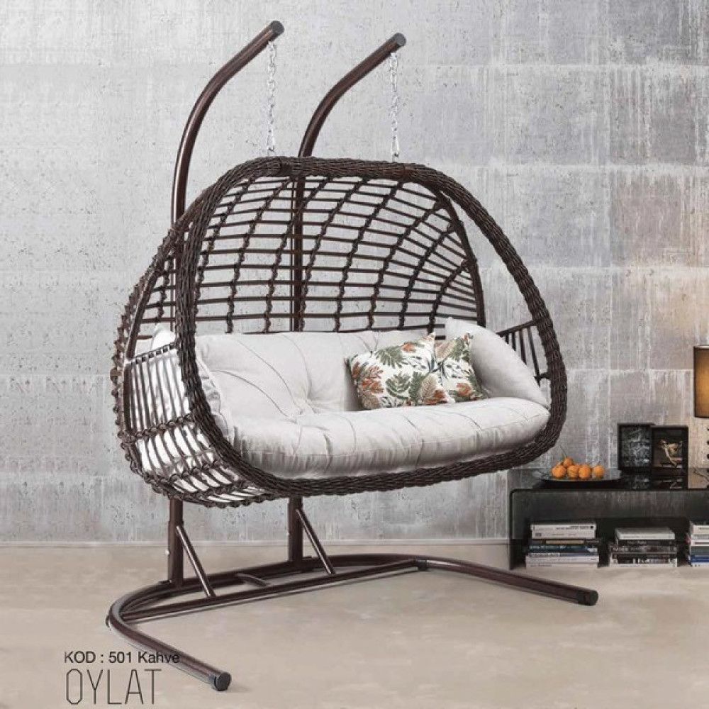 Capri Swing Oylat Çiftli Rattan Bahçe Balkon Salıncağı - Acı Kahverengi Bahçe Salıncağı Fiyatı