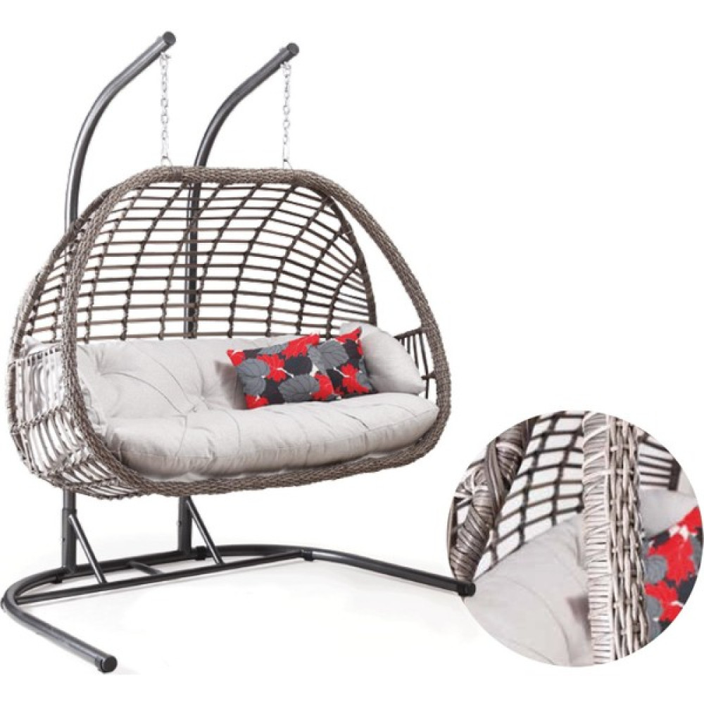 Capri Swing Oylat Çiftli Rattan Bahçe Balkon Salıncağı - Açık Gri Bahçe Salıncağı Fiyatı