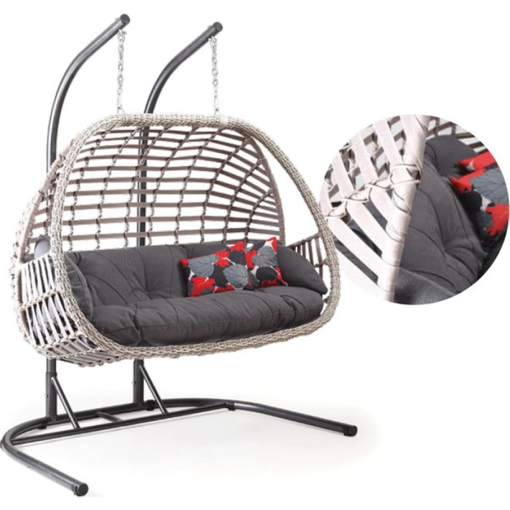 Capri Swing Oylat Çiftli Rattan Bahçe Balkon Salıncağı - Kırık Beyaz Bahçe Salıncağı Fiyatı