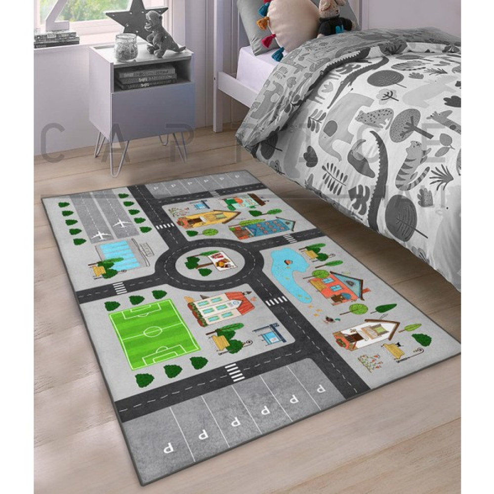 Caprice Halı Eğitici Trafik Parkurlu Çocuk Odası Halısı - ​80 x 150 cm - Gri Bebek Odası Halı Fiyatı