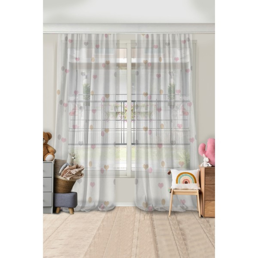 Caprice Halı Kalpli Balonlu Çift Kanatlı Çocuk Odası Tül Perde - 140 x 270 cm - Pembe Tül Perde Fiyatı