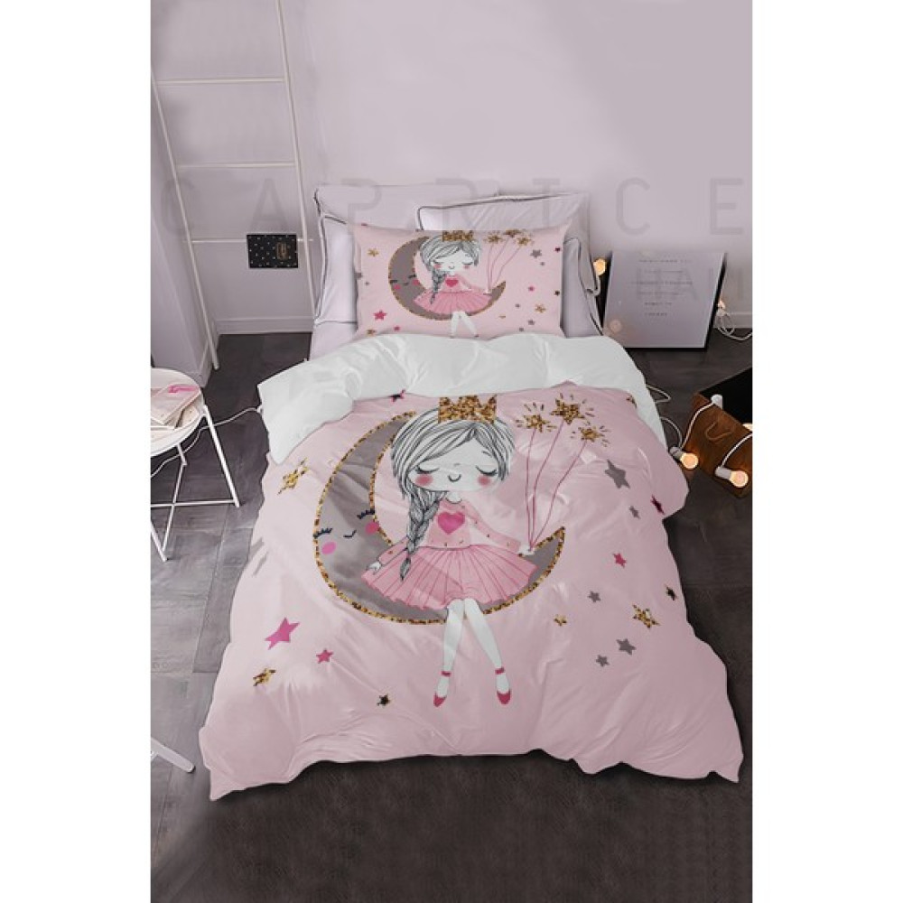 Caprice Halı Sevimli Ayda Oturan Prenses Kız Çocuk Nevresim Takımı - 160 x 220 cm - Pembe Bebek Nevresim Takımı Fiyatı