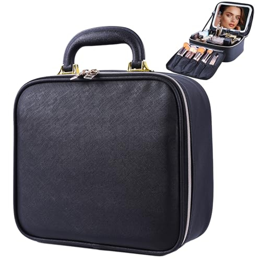CapsLock Makeup bag with Mirror, LED Light, 3 Adjustable Brightness Levels, Cosmetic Bag with Handle, Portable Storage, Adjustable Partition, Waterproof, Monogrammed Gift Makeup Bag for Women Makeup Bag Fiyatı