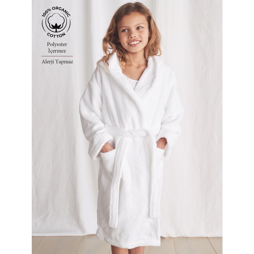 Caqqa 10-12-14 Yaş Kapşonlu Pamuk Havlu Bornoz - 12 - 14 Yaş - Beyaz El / Yüz Havlusu Fiyatı