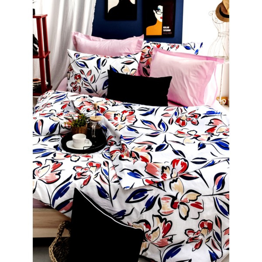 Caqqa Çarşafı Lastikli Pamuk Lily Çift Kişilik Nevresim Takımı - 160 x 200 cm - Açık Pembe - Beyaz Nevresim Takımı Fiyatı