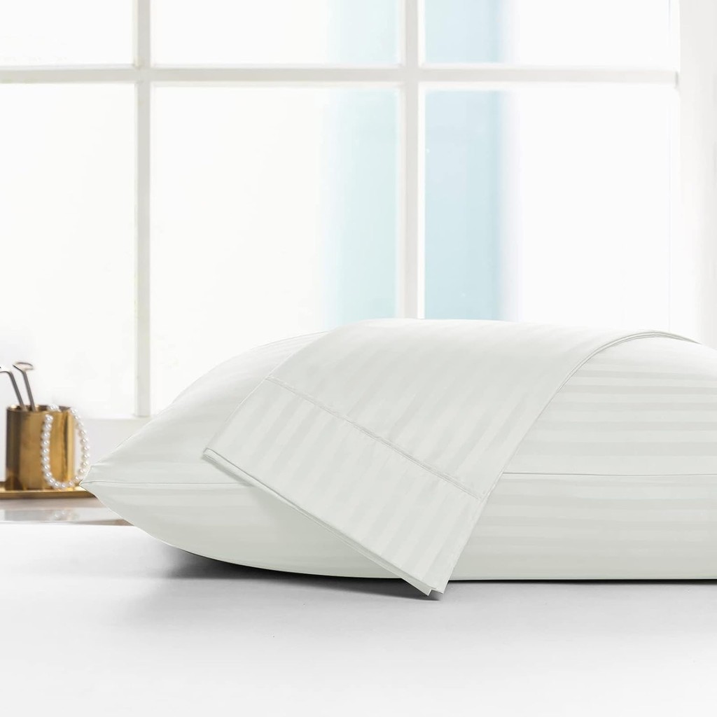 Caqqa Çizgili Saten 2 Adet Yastık Kılıfı - 50x70cm - Beyaz Yastık Kılıfı Fiyatı