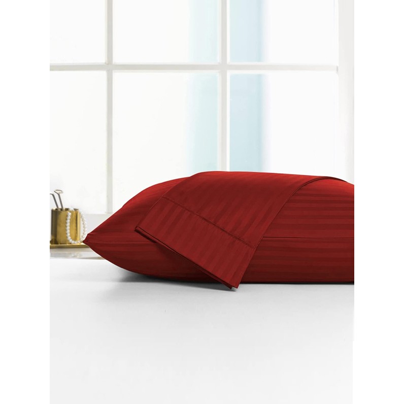 Caqqa Çizgili Saten 2 Adet Yastık Kılıfı - 50x70cm - Bordo Yastık Kılıfı Fiyatı