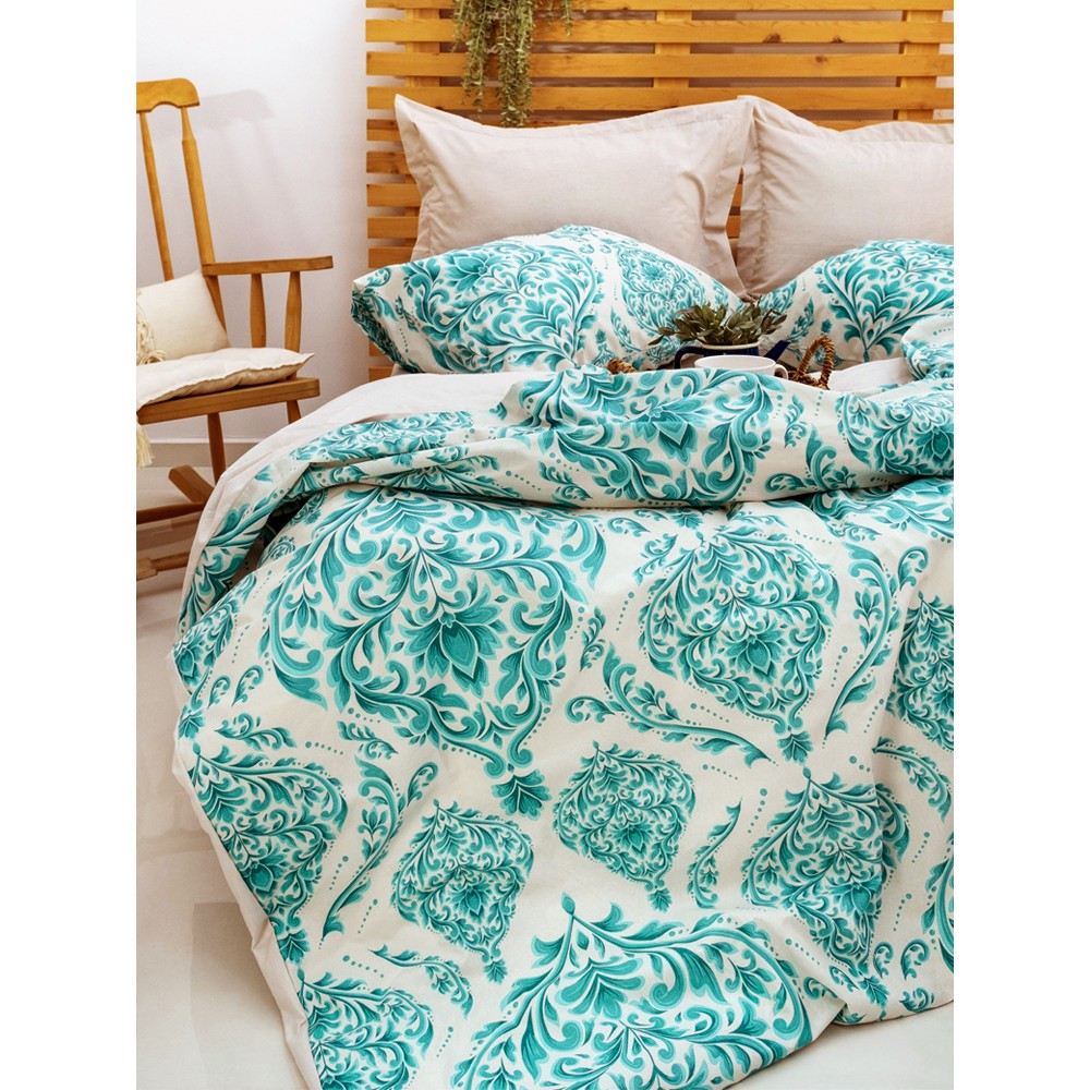 Caqqa Damask Çarşafı Lastikli Çift Kişilik Nevresim Takımı - Turkuaz - 160 x 200 cm Nevresim Takımı Fiyatı