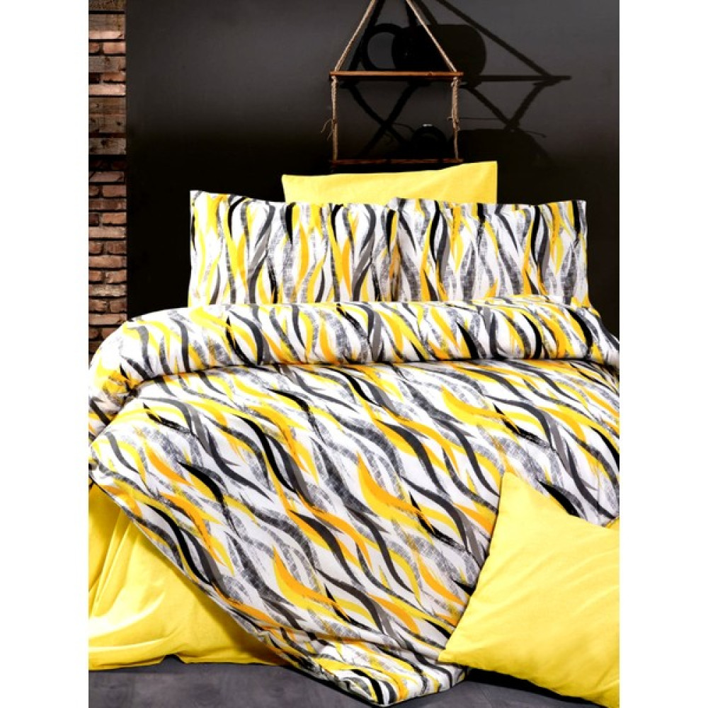 Caqqa Wave Çift Kişilik Çift Yönlü Nevresim Takımı - Gri - Sarı - 240 x 260 cm Nevresim Takımı Fiyatı
