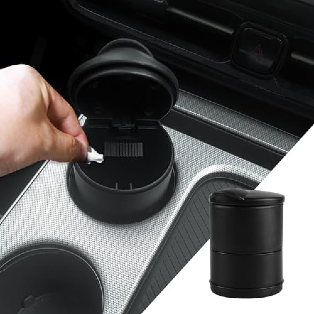 Car Ashtray with Lid, Smell Proof Windproof Detachable Auto Truck Ashtray, Smokeless Self-Extinguishing Cigarette Ashtray Cup Holder, Portable Mini Vehicle Trash Can Universal for Office, Home (1pcs)