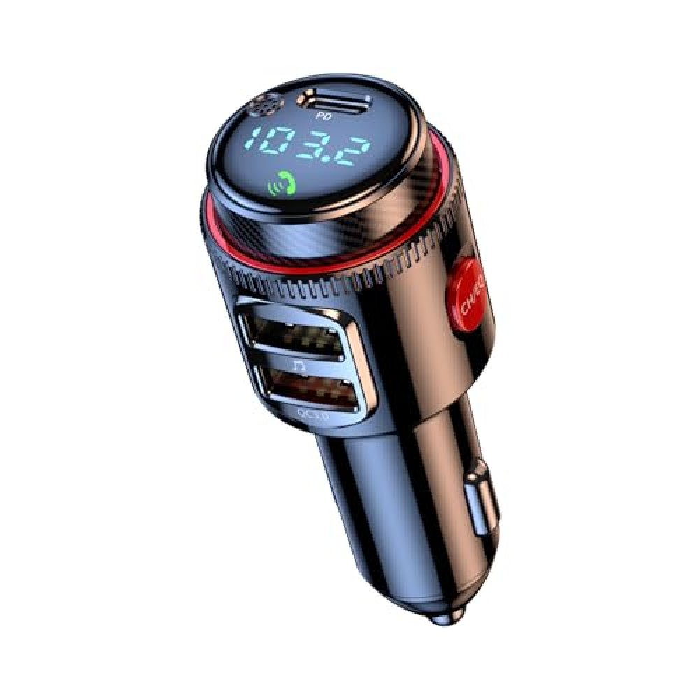 Car Bluetooth Adapter, Wireless FM Transmitter, USB C&QC3.0 Dual Fast Charging, Cigarette Lighter Radio Music, Supports Hands-Free Siri Google Assistant & USB Drive, HiFi Bass Sound