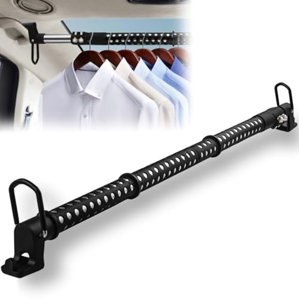 Car Clothes Hanger Bar, Heavy Duty Clothes Rack for Car Telescopic 34-54" Reinforced Non-Slip Silicone Wrap Keeps Clothes Stable Car Clothes Hanger Bar for Camping Moving RV Vans Trucks SUVS