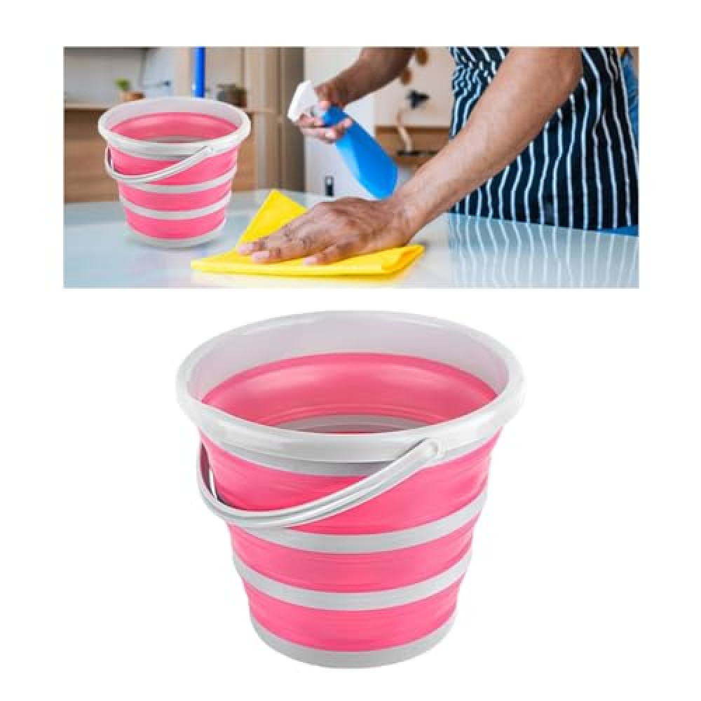 Car Collapsible Bucket, 10L 2.6 Gallon Folding Bucket Auto Cleaning Plastic Water Bucket, Foldable Portable Bucket Space Saving for Indoor Outdoor Car Wash Garden Camping (Pink)