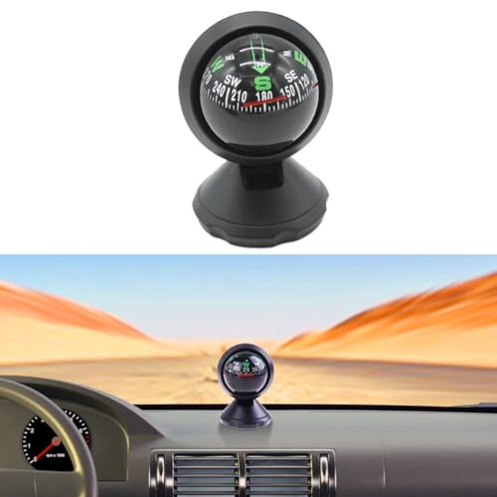 Car Compass Ball, Round Car Compass with Bottom Stick, Dash Mount Adjustable Compass Ball, Navigation Hiking Direction Pointing Guide Ball Universal Car Accessories for Car Boat Truck (1 PACK)