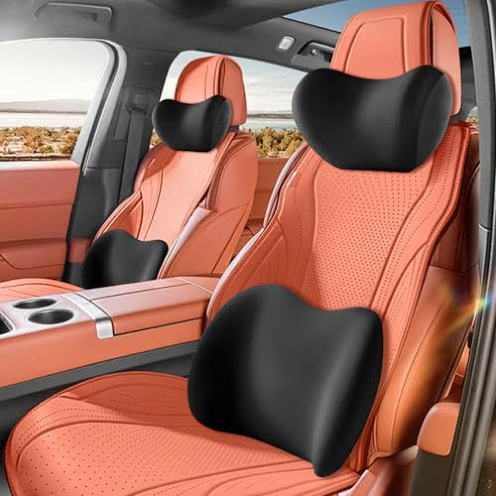 Car Headrest & Lumbar Support Cushion，2025 New Car Lumbar Support Pillow and Car Neck Pillow,Ergonomic Car Seat Headrest Neck Rest Cushion Lumbar Support Pillow Memory Foam & Breathable Removable Car Seat Cushion Fiyatı