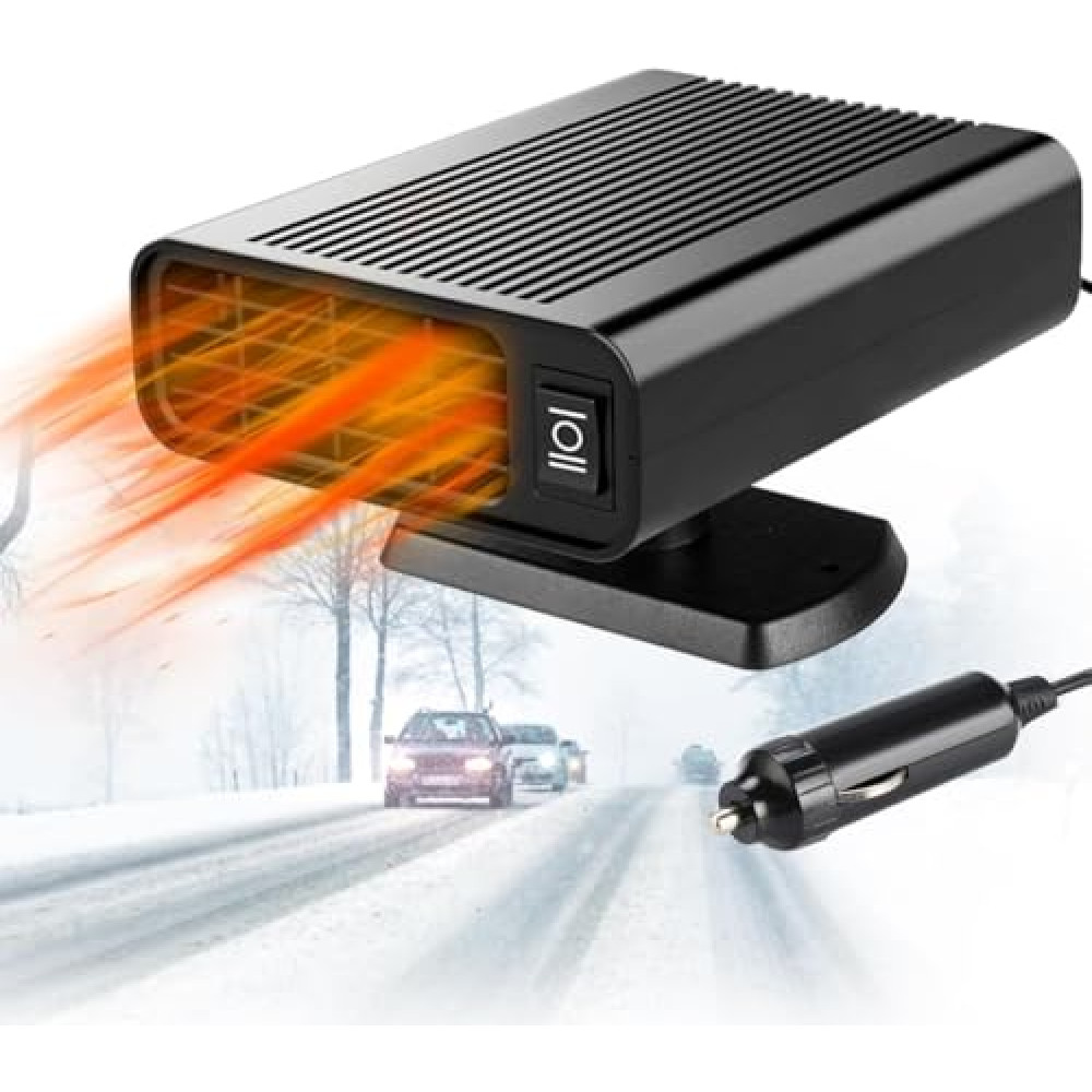 Car Heater, Portable Car Heater that Plugs Into Cigarette Lighter,2 in 1 Heating & Cooling Fan with 360° Rotary Base for Trucks, SUV, Cars
