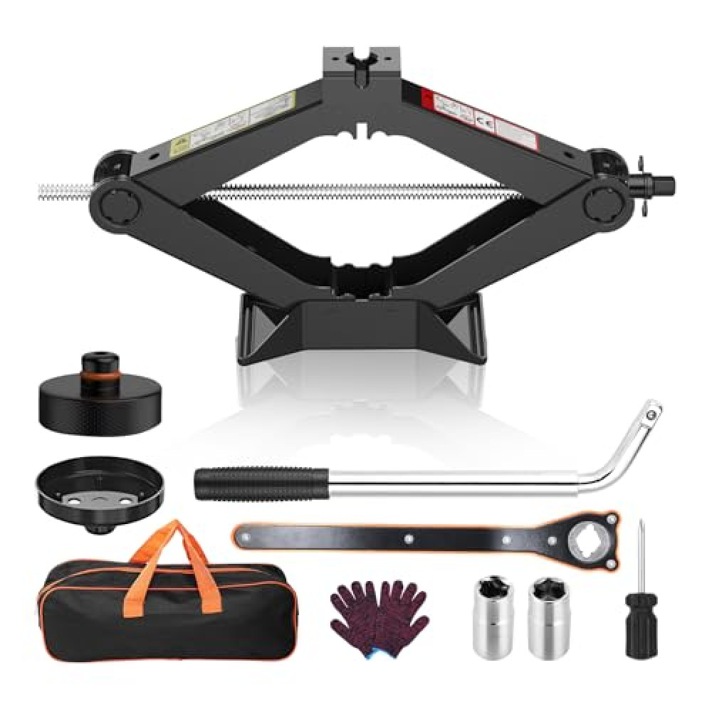 Car Jack Kit Scissor Jack for Tesla Model Y/3/S/X, Sedan,Coupe,SUV,MPV Tire Jack Tool Kit Upgrade 3 in 1 Universal Car Emergency Kit with Tesla Jack Pad,Lug Wrench Tire Changing Kit (Black)