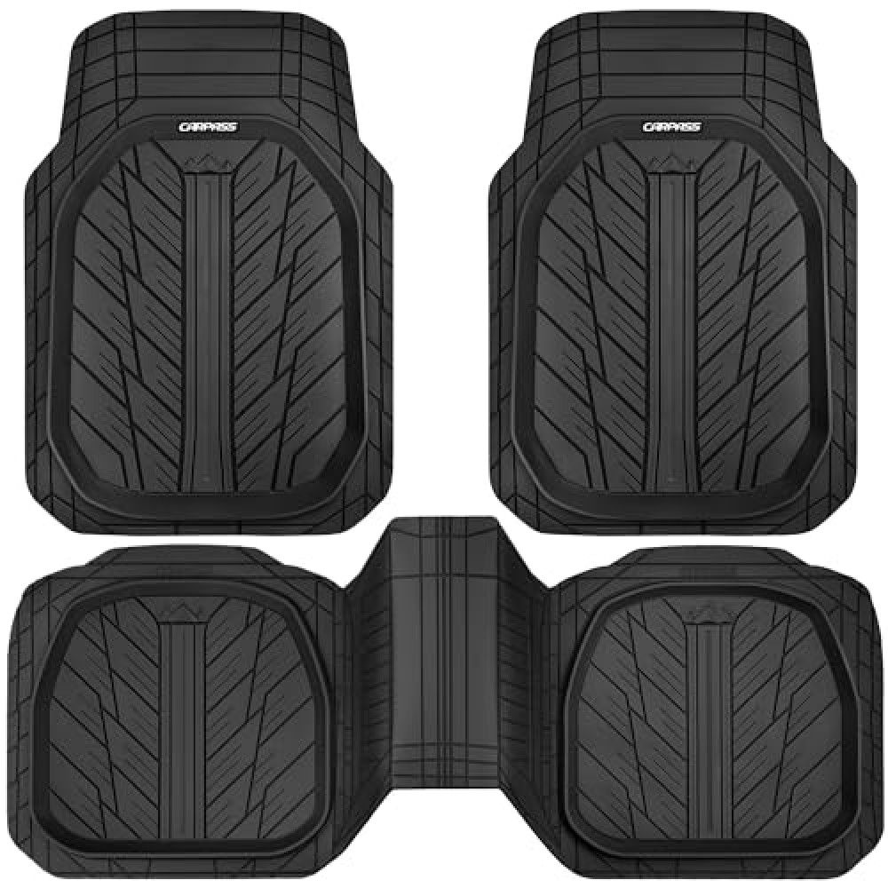 CAR PASS DeepDish Heavy Duty Rubber Floor Mats 3-Piece, Universal MXL Size Trim-to-Fit Automotive Floor Mats for Truck Van SUV, Durable Waterproof All Weather Car Mats (Solid Black)
