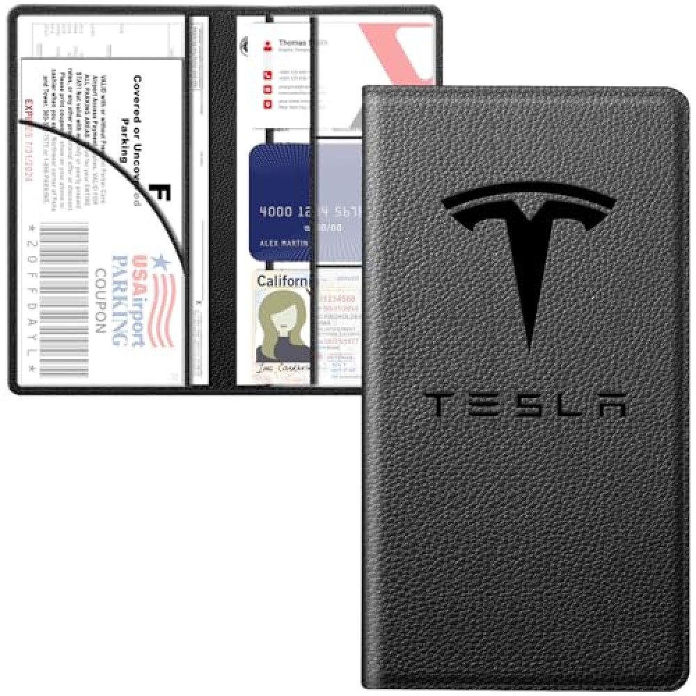 Car Registration and Insurance Holder for Tesla Model Y 3 X S,PU Leather Card Holder, Vehicle Glove Box Organizer for Tesla Y 3 X S Accessories 2025 2024 2023 2022 2021 Black