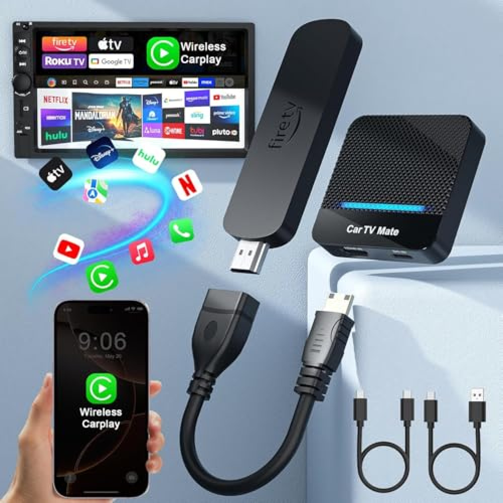 Car TV Mate Pro with Wireless Carplay Adapter,2 in 1 HDMI Multimedia Adapter Converter for Fire TV Stick/Game Machine/Set-Top Box,Carplay TV Adapter for Cars with Factory Wired CarPlay from 2016 Car Video & Navigation Devices Fiyatı