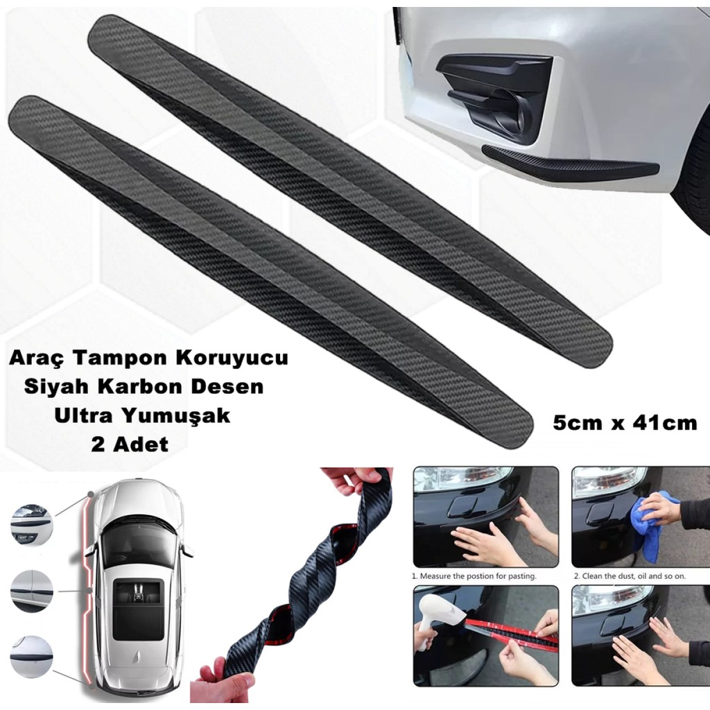 Caraks Tampon Koruyucu Plastik Ultra Yumuşak Şekil Alabilen Siyah Karbon Desen 2 Parça 5cm x 41CM 1. Kalite Diğer Fiyatı