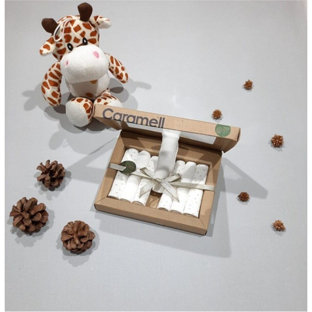 Caramell Organik Pamuk 7'li Bebek Ağız Mendili 20 x 20 cm - Standart - Desenli Mama Önlüğü Fiyatı
