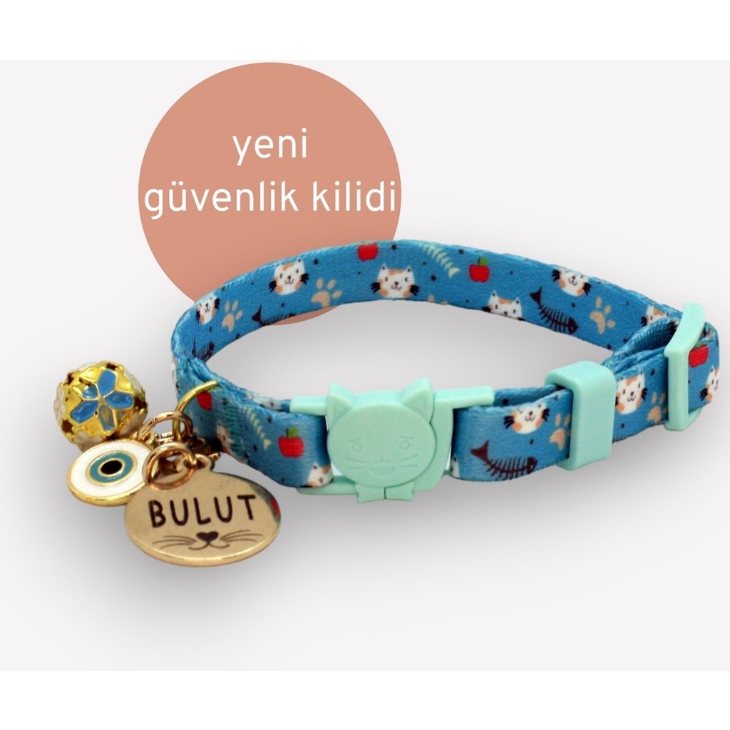 Caramelos Güvenlik Kilitli Kedi Tasması 1 cm Mavi - Açık Mavi Evcil Hayvan Ürünleri Fiyatı