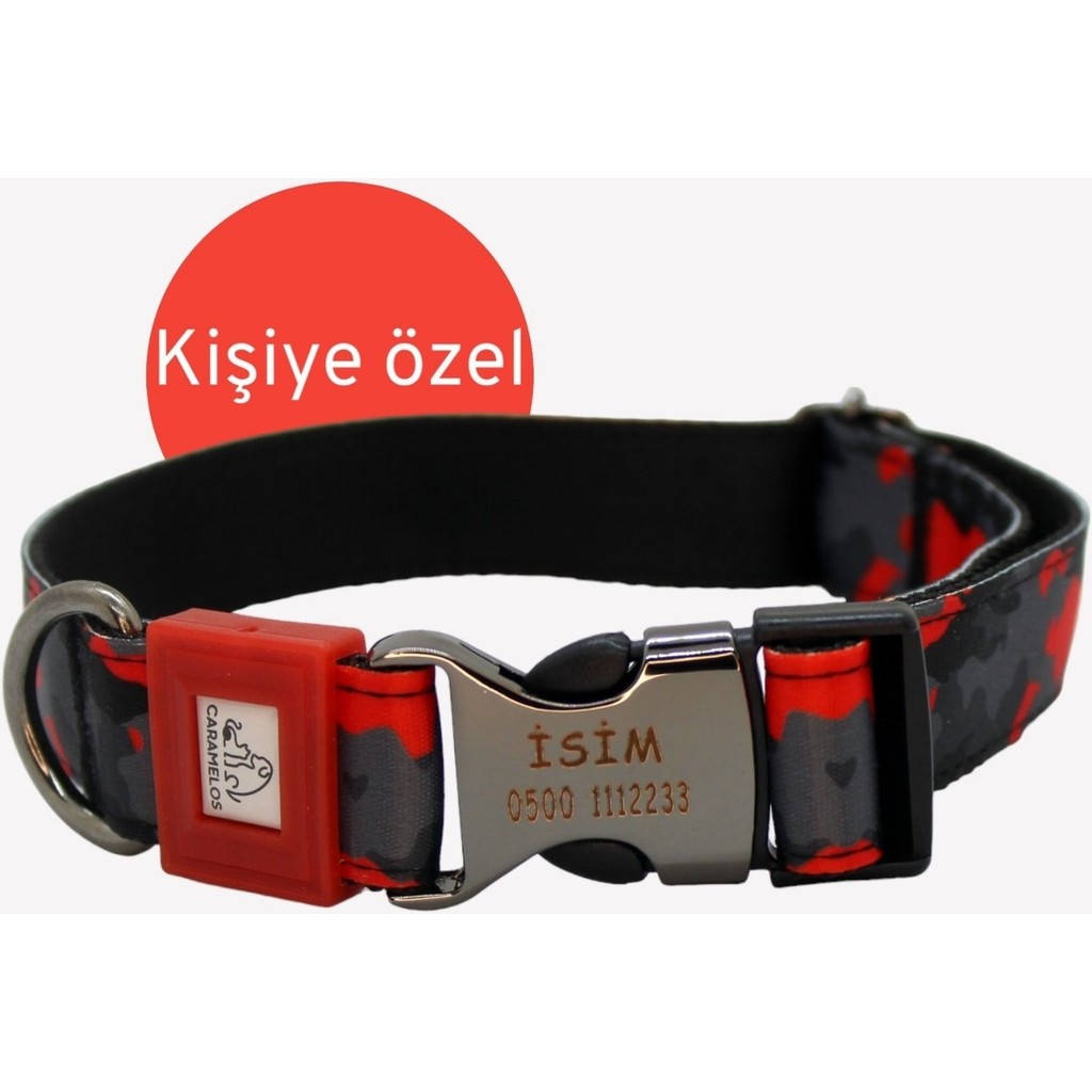 Caramelos Isimli Kişiye Özel Orta ve Büyük Irk Ayarlanabilir Köpek Boyun Tasması 2 5 cm - Medium 52/54 - Kırmızı - Siyah Evcil Hayvan Ürünleri Fiyatı