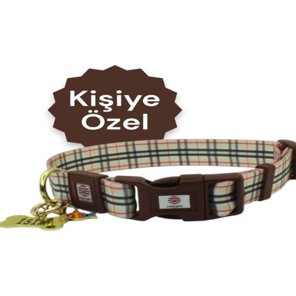 Caramelos Isimli Köpek Tasması, Orta ve Büyük Irk, Çelik Isimlikli, Kişiye Özel Tasma 2,5 cm - L - Bej - Kahverengi Evcil Hayvan Ürünleri Fiyatı