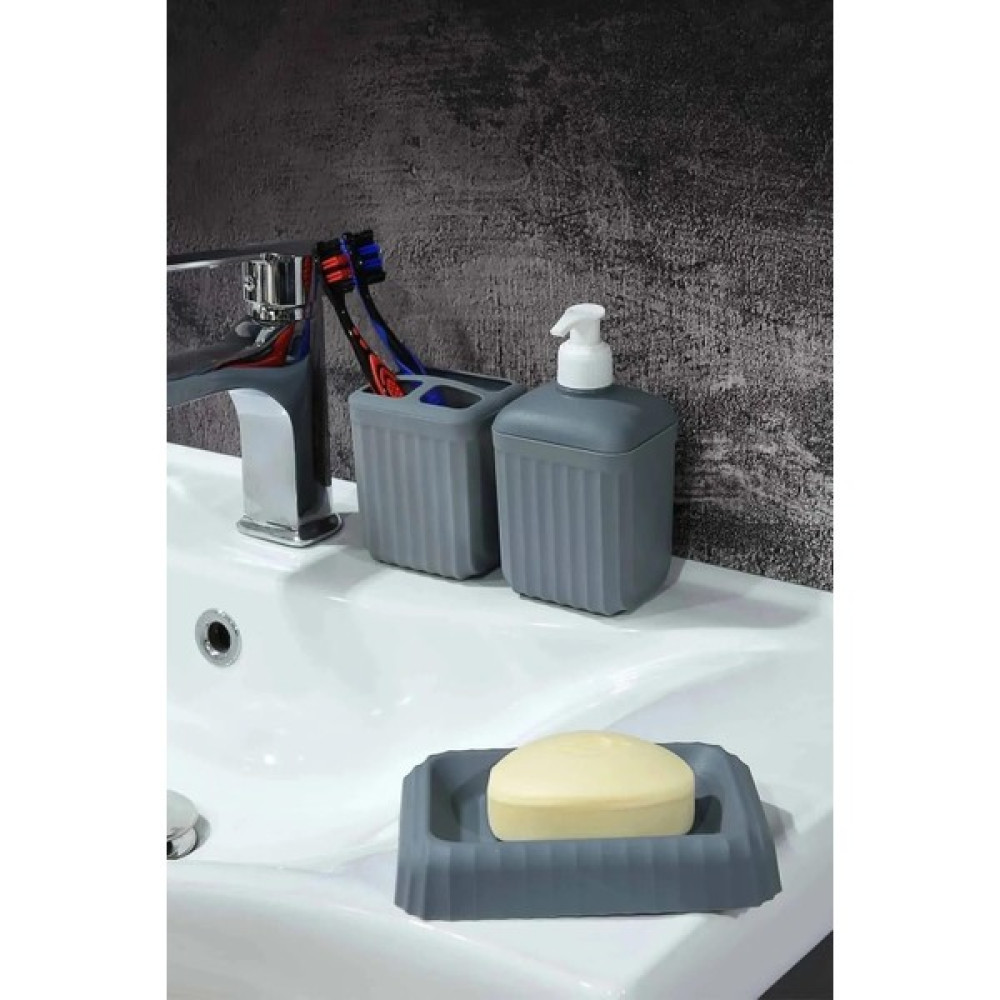 Carat Home 3 Parça Banyo Seti - Sıvı Sabunluk , Katı Sabunluk ve Diş Fırçalık Gri Banyo Aksesuarları Fiyatı