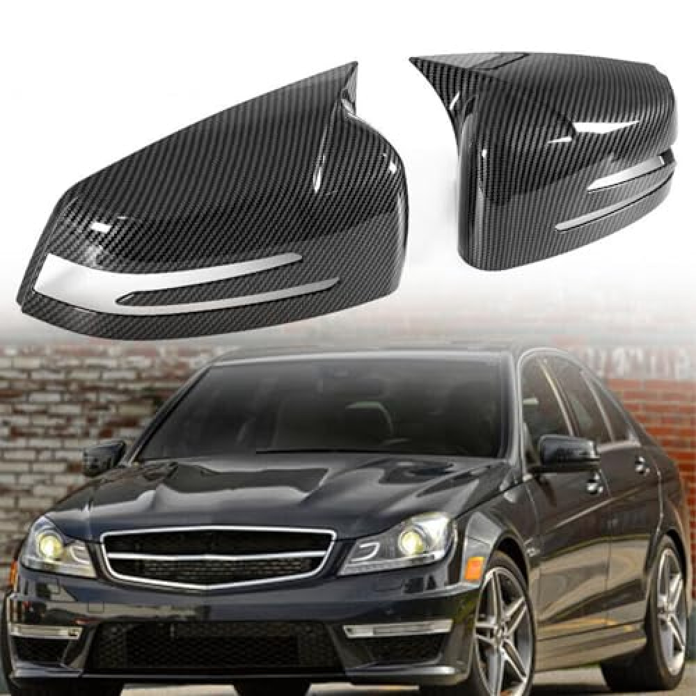 Carbon Fiber Horn Mirror Cover Cap Fit for Merceddes Beenz Beenz W204 W176 W212 CLA250 1994-2020 Passenger + Driver side