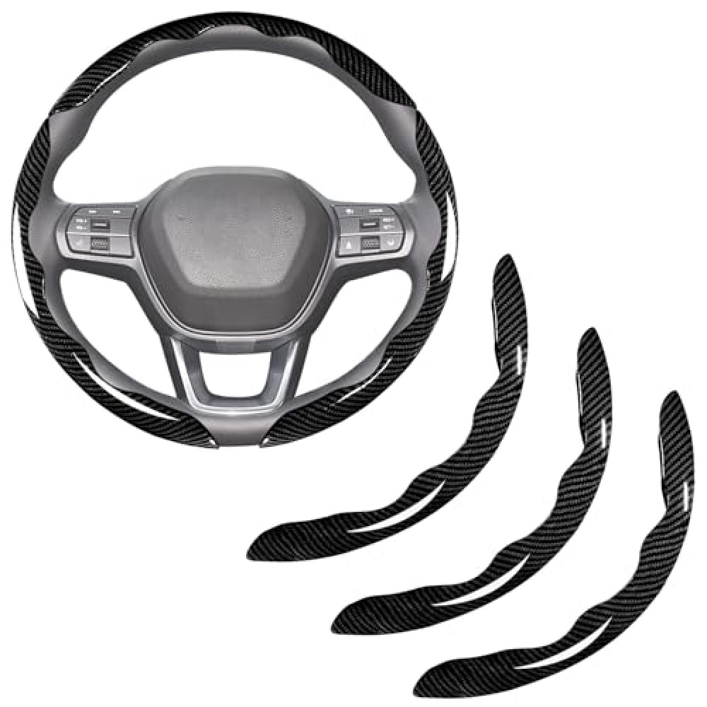 Carbon Fiber Steering Wheel Covers 3 Piece Clip on Steering Wheel Cover (Black)