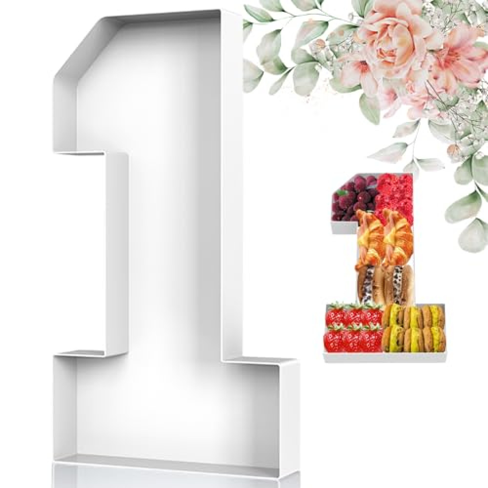 Cardboard Numbers for Charcuterie, 12'' Number Charcuterie Board Box, Number Paper Mache Box, Fillable Cardboard Numbers Food Tray for Party Decor Birthday Candy Chocolate Cupcake, Number 1, White