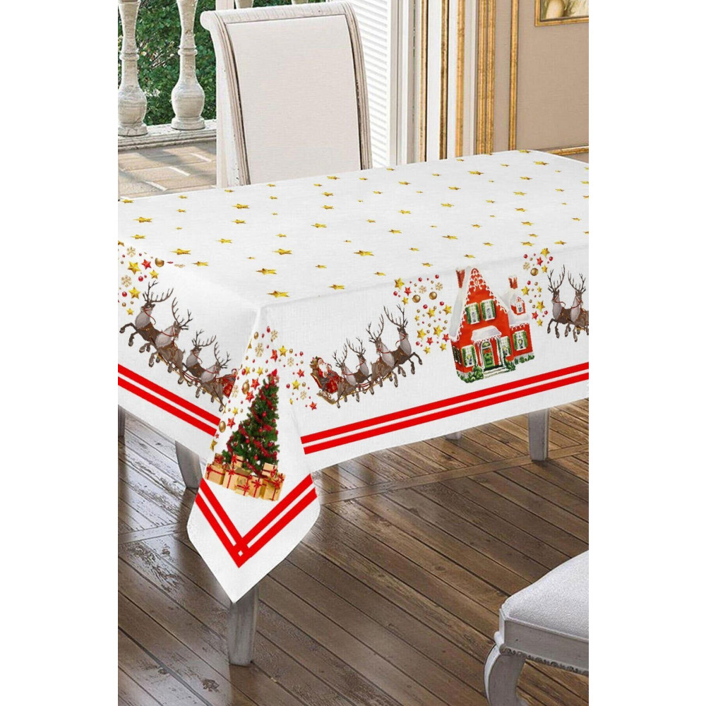 Cardea Merry Christmas Geyikler Ve Karlı Ev Desenli Masa Örtüsü 150 x 220 Beden Masa Örtüsü Fiyatı