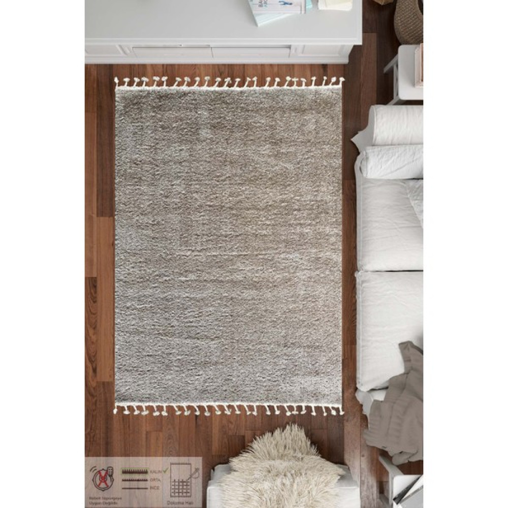 Caretta Home Bonita Seri Dokuma Shaggy Peluş Jüt Salon Oturma Odası Mutfak Çocuk Yatak Odası Halısı - Bej - 80 x 300 cm Salon Halısı Fiyatı