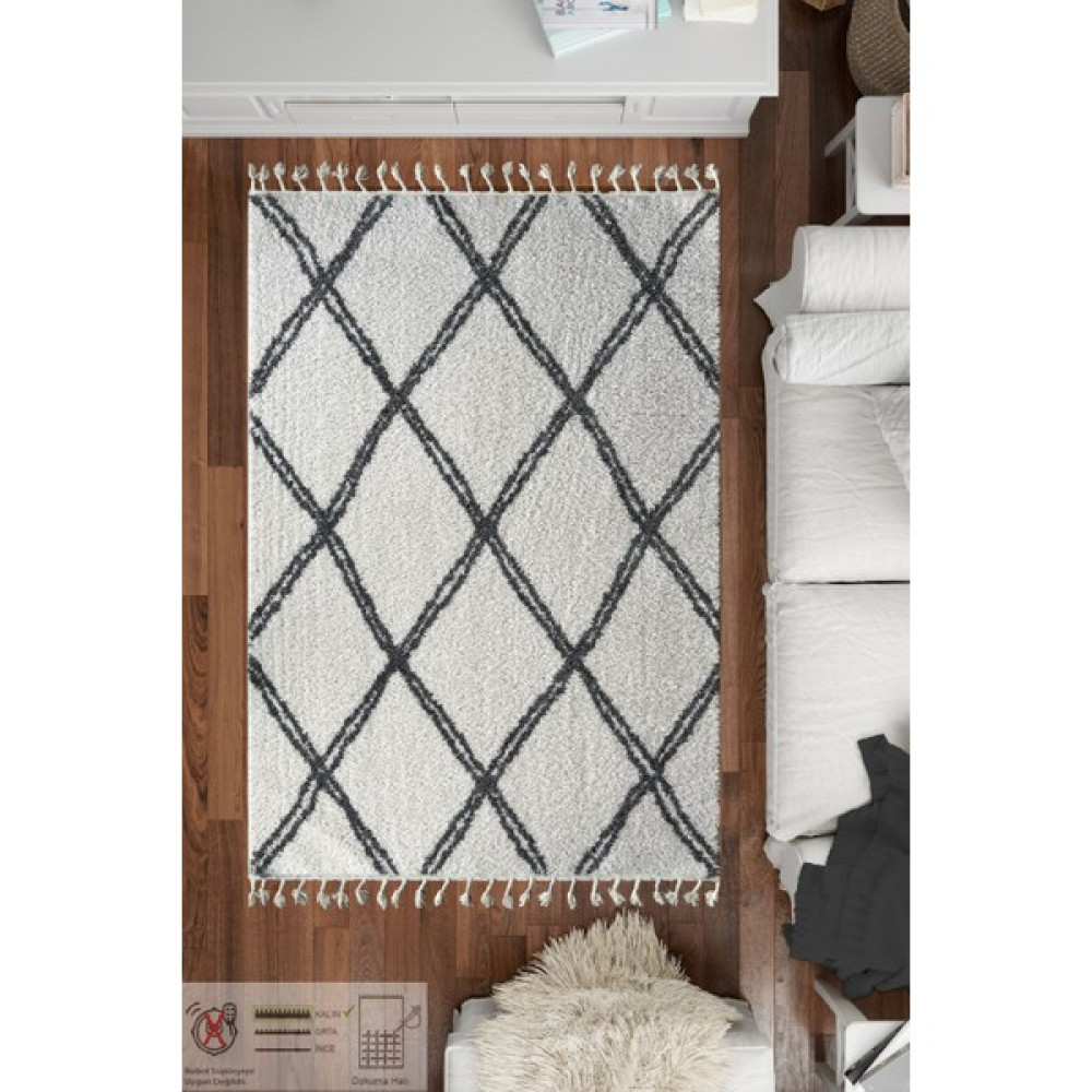 Caretta Home Bonita Seri Dokuma Shaggy Peluş Jüt Salon Oturma Odası Mutfak Çocuk Yatak Odası Halısı - Renkli - 160 x 230 cm Salon Halısı Fiyatı