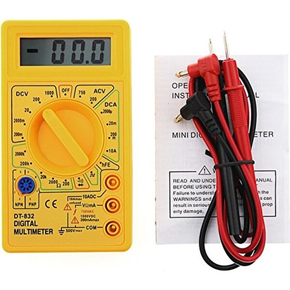 Carino Sarı Profesyonel DT832 Dijital Multimetre LCD Dc Ac Voltmetre Ampermetre Ohm Test Cihazı Ac / Dc (Yurt Dışından) Diğer Test ve Ölçüm Cihazları Fiyatı