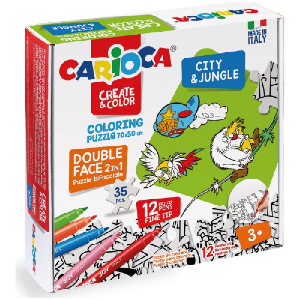 Carioca Boyanabilir Puzzle City And Jungle 70 x 50 cm. 35 Parça Çift Taraflı + 12 Adet Joy Keçeli Kalem Keçe Uçlu Kalem Fiyatı