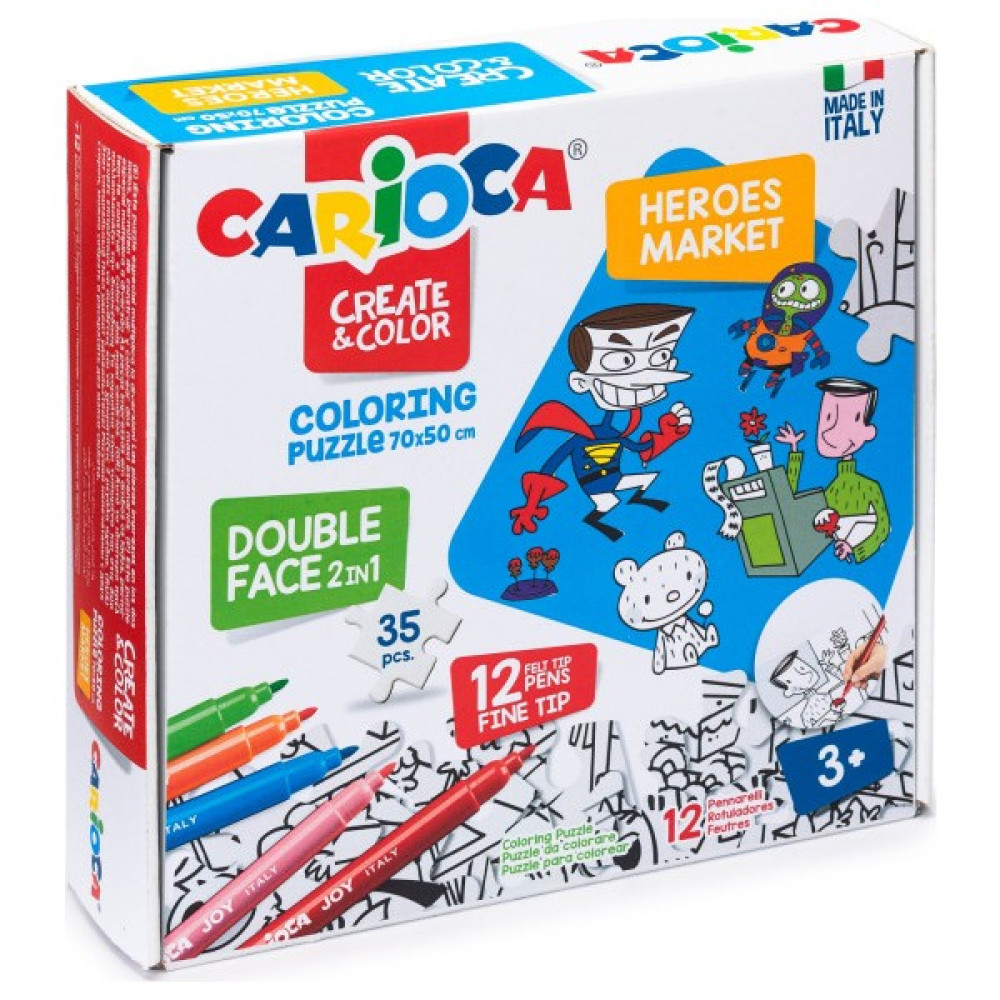 Carioca Boyanabilir Puzzle Heroes Market 70 x 50 cm 35 Parça Çift Taraflı + 12 Adet Joy Keçeli Kalem Keçe Uçlu Kalem Fiyatı