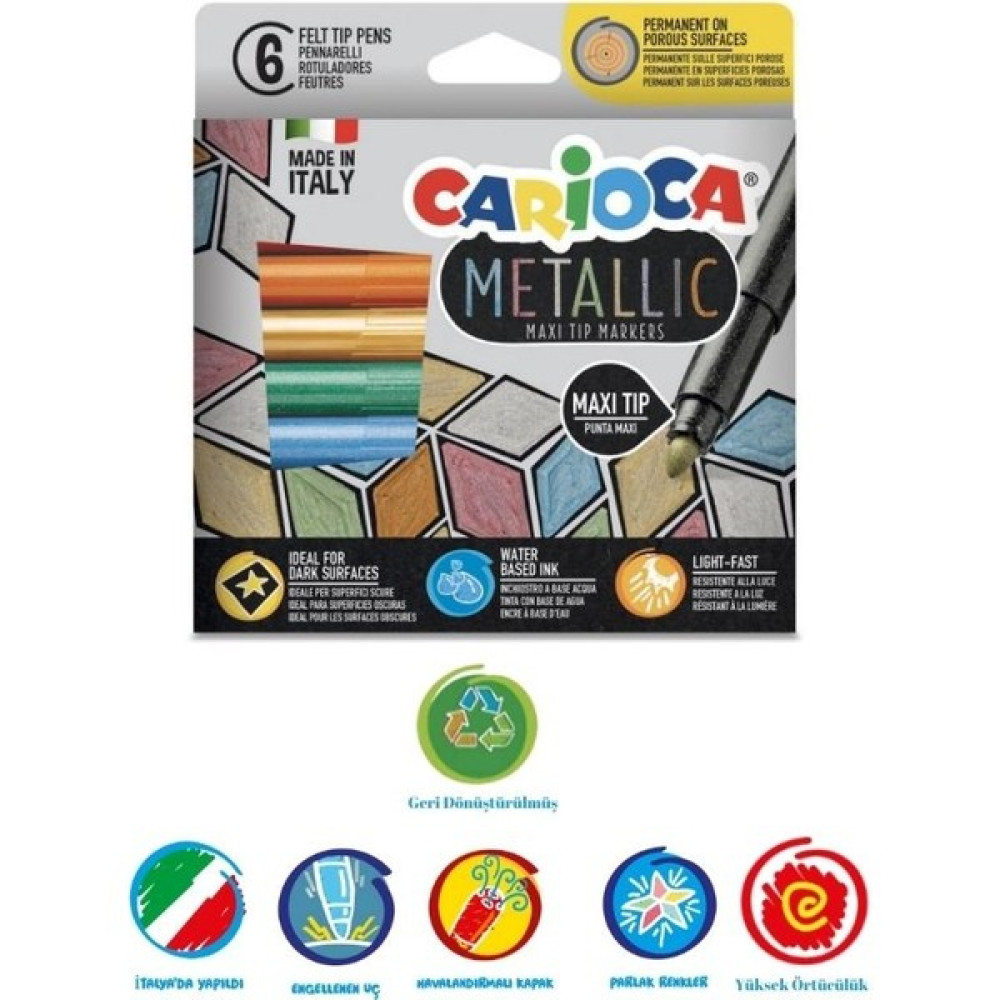 Carioca - Metalik Keçeli Kalem Maxi Uç - 6 Parça Keçe Uçlu Kalem Fiyatı