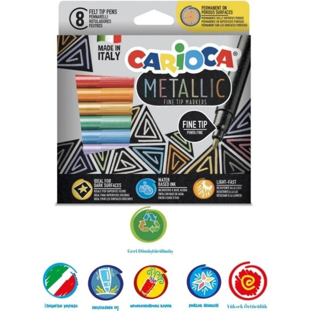 Carioca - Metalik Keçeli Kalem Maxi Uç - 8 Parça Keçe Uçlu Kalem Fiyatı