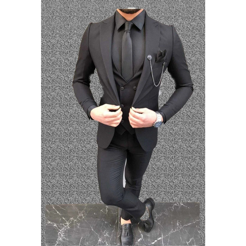 carismen Slim Fit Siyah Yelekli Takım Elbise 54 Beden Erkek Takım Elbise Fiyatı