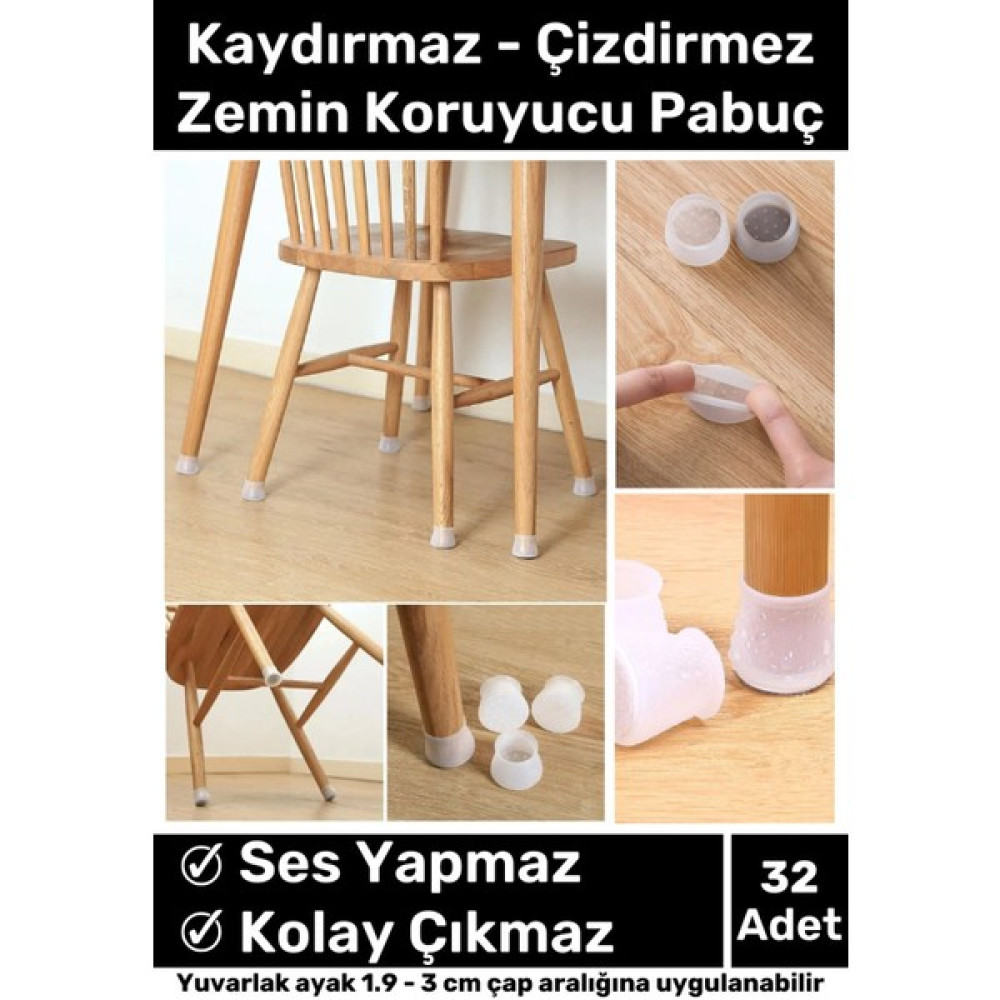 Carlburn Beyaz Premium Kaydırmaz Çizdirmez Mobilya Masa Sandalye Zemin Koruyucu Silikon Pabuç Ayak Kılıf 32 - 0 Nalburiye & Hırdavat Fiyatı