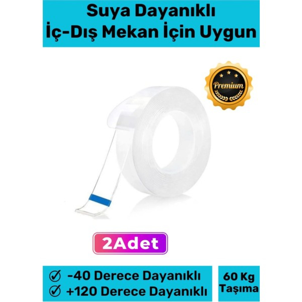 Carlburn Deluxe Ultra Süper Güçlü Yüksek Mukavemetli Nano Teknolojili Çift Taraflı Şeffaf 1 mt Bant 2 Adet Nalburiye & Hırdavat Fiyatı